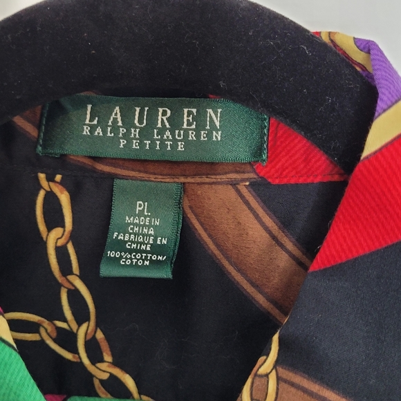 Lauren Ralph Lauren L Petite Black Horse Bit All Over Print Button Up Shirt - Picture 2 of 3